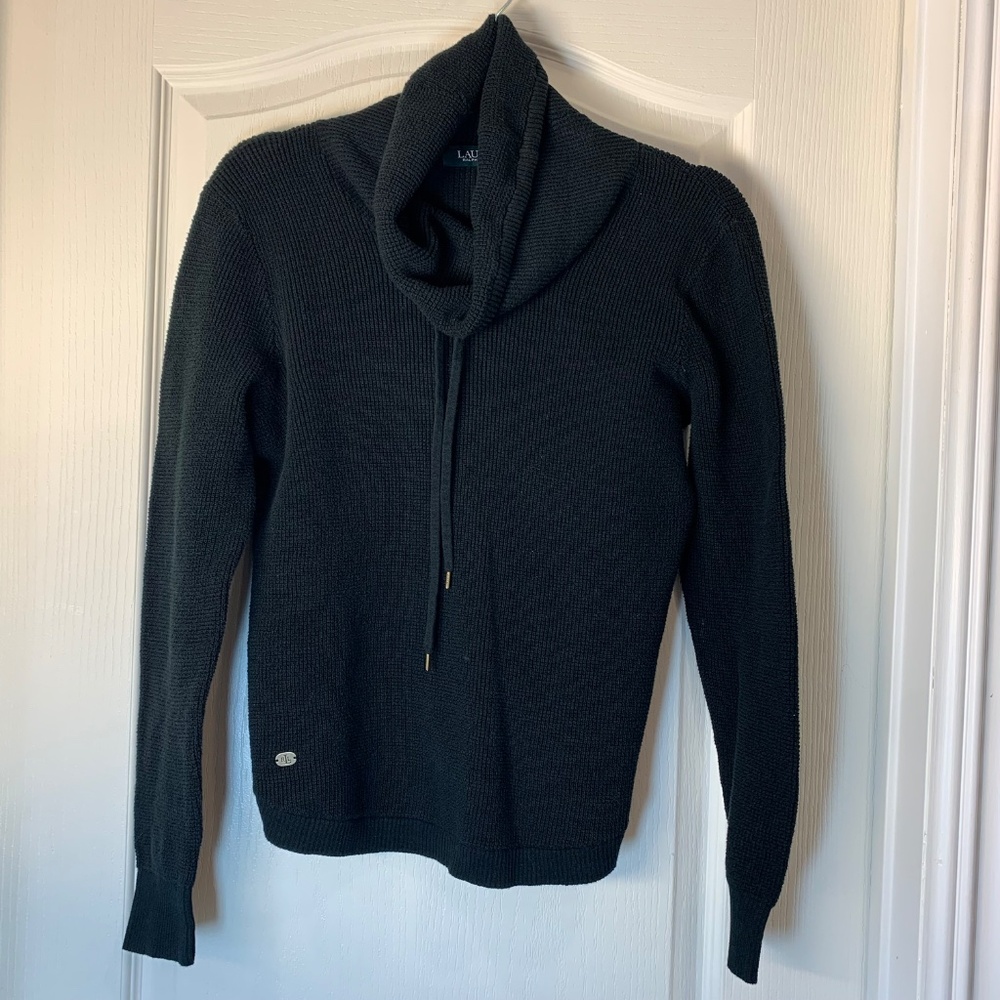 Lauren Ralph Lauren Textured Cowl Neck Top – Classic Black, Size L